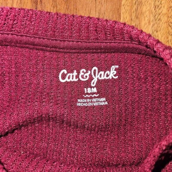 6 for $25 🎃 Cat & Jack Burgundy Soft Waffle Knit Top Baby Size 18 Months - Picture 3 of 5